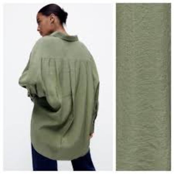 Zara Khaki Button-Up Blouse Size XS - Picture 1 of 8